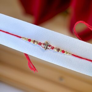 Heart Shape Ganesh Face Diamond Traditional Rakhi Bracelet for Brother-Bhaiya