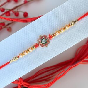 White Pearl Flower Rakhi Bracelet for Brother
