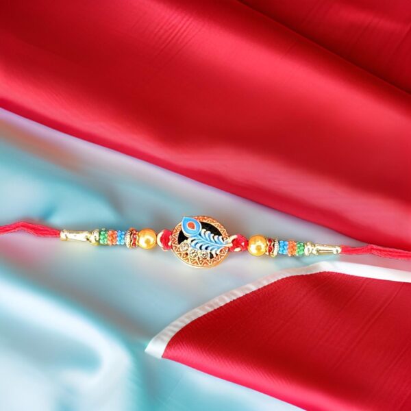 Designer Peacock Morpankh Rakhi Bracelet for Brother | Traditional Raksha Bandhan Rakhi for Bhaiya - Image 2