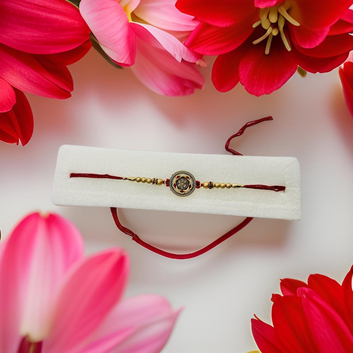 Golden Round Design Rakhi Bracelet: Elegant Gift for Bhaiya - BLstyle