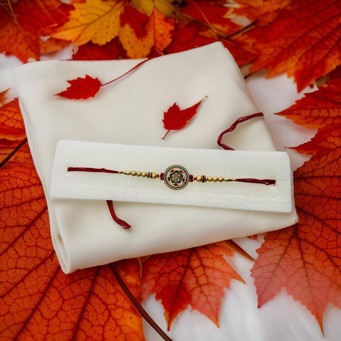 Golden Round Design Rakhi Bracelet: Elegant Gift for Bhaiya - BLstyle