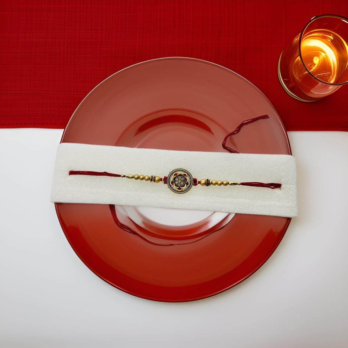 Golden Round Design Rakhi Bracelet: Elegant Gift for Bhaiya - BLstyle