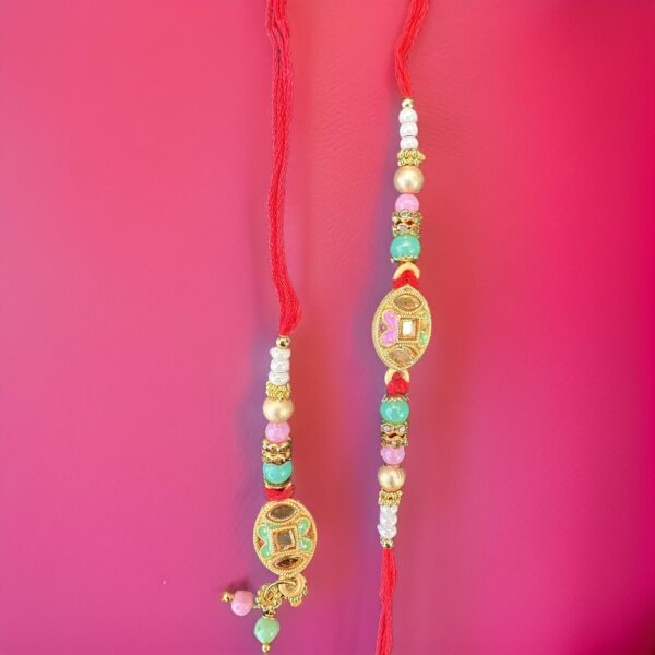 Brown Diamond Designer Rakhi Set for Bhai Bhabhi | Stylish Couple Rakhi - Image 2
