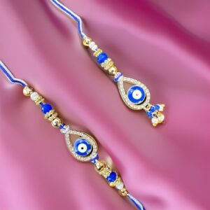 Blue Tear Drop Shape Rakhi Set for Bhai-Bhabhi