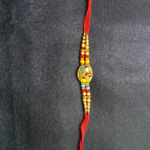 Diamond Multi-Color Leaf Gold Oval Bracelet Rakhi | Traditional Raksha Bandhan