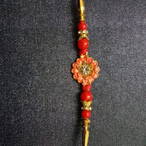 Orange Flower Gold Colour Bracelet Rakhi | Traditional Raksha Bandhan Gift