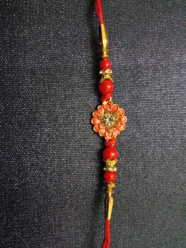 Orange Flower Gold Colour Bracelet Rakhi | Traditional Raksha Bandhan Gift