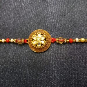 Round Pendant Gold Colour Bracelet Rakhi | Traditional Raksha Bandhan Gift