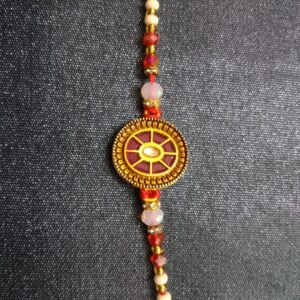 Minakari Round Red Colour Bracelet Rakhi | Traditional Raksha Bandhan Gift
