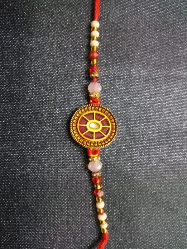 Minakari Round Red Colour Bracelet Rakhi | Traditional Raksha Bandhan Gift