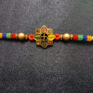 Swastik Leaf Design Gold Bracelet Rakhi | Traditional Raksha Bandhan for Brother