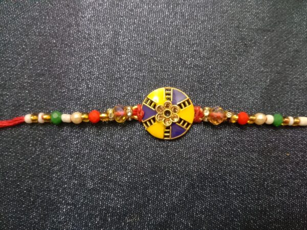 Round Gold Designer Bracelet Rakhi | Traditional Raksha Bandhan for Brother