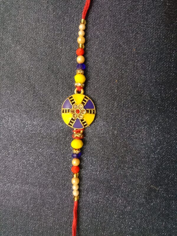 Round Flower Rakhi in Yellow & Purple | Bracelet Rakhi for Brother-Bhaiya