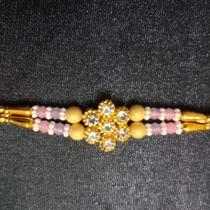 Diamond Flower Moti Gold Rakhi | Bracelet Rakhi for Brother Raksha Bandhan