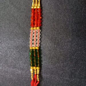 Tri Colour Moti Rakhi with Golden Para | Traditional Bracelet Raksha Bandhan