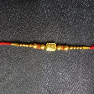 Square Metal Design Gold Colour Bracelet Rakhi | Traditional Raksha Bandhan