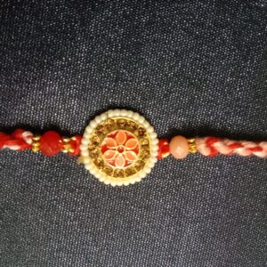 Traditional Moti Rakhi in Gold Colour – Elegant Bracelet Rakhi for Brother-Bhaiya