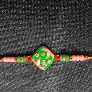 Square Pendant Designer Green Rakhi – Traditional Bracelet for Brother-Bhaiya