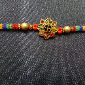 Swastik Leaf Gold Pendant Rakhi – Traditional Raksha Bandhan Bracelet for Brother