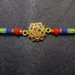 Multiple Flower Stone Gold Rakhi – Traditional Bracelet for Brother-Bhaiya Gift
