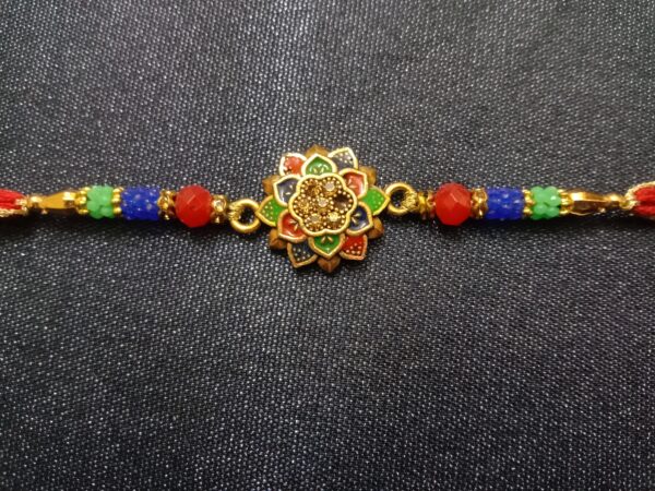 Multiple Flower Stone Gold Rakhi – Traditional Bracelet for Brother-Bhaiya Gift