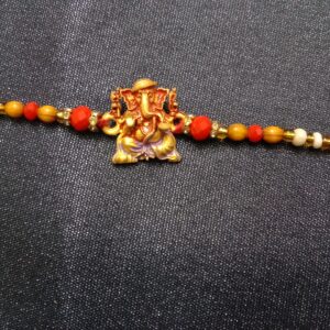 Ganesha Diamond Ring Red Rakhi – Traditional Bracelet for Brother-Bhaiya Gift