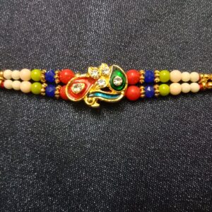 Peacock Shape Multicolour Diamond Rakhi | Traditional Bracelet for Bhaiya