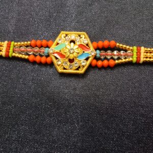 Designer Multicolour Diamond Rakhi | Traditional Bracelet for Brother Bhaiya