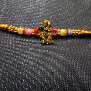 Radha Krishna Gold Pendant Rakhi | Traditional Bracelet for Brother Bhaiya