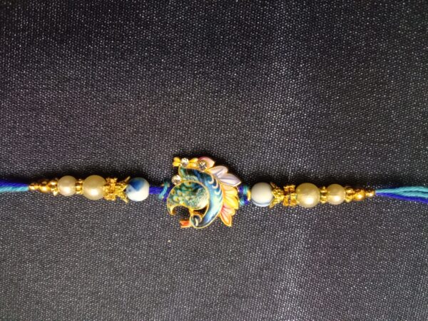 Decorative Morpankh Rakhi | Morpinch Colour Traditional Bracelet for Brother