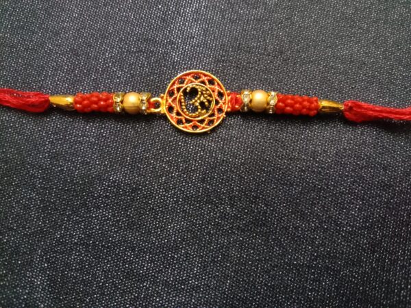 Designer Om Ring Gold Rakhi | Traditional Bracelet Rakhi for Brother-Bhaiya