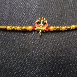 Gold Trishul Shape Rakhi | Traditional Bracelet Rakhi for Brother-Bhaiya Gift
