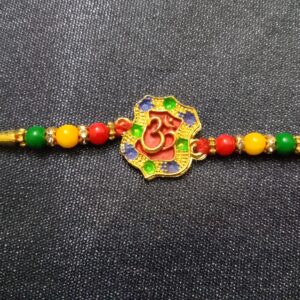 Designer Shape Om Pendant Rakhi | Gold Colour Bracelet for Brother-Bhaiya