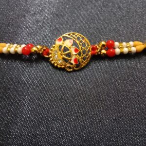 Designer Oval Shape Rakhi Bracelet in Golden Colour – Raksha Bandhan Gift