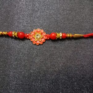 Flower Shape Rakhi Bracelet in Orange-Gold with Stone – Raksha Bandhan Gift
